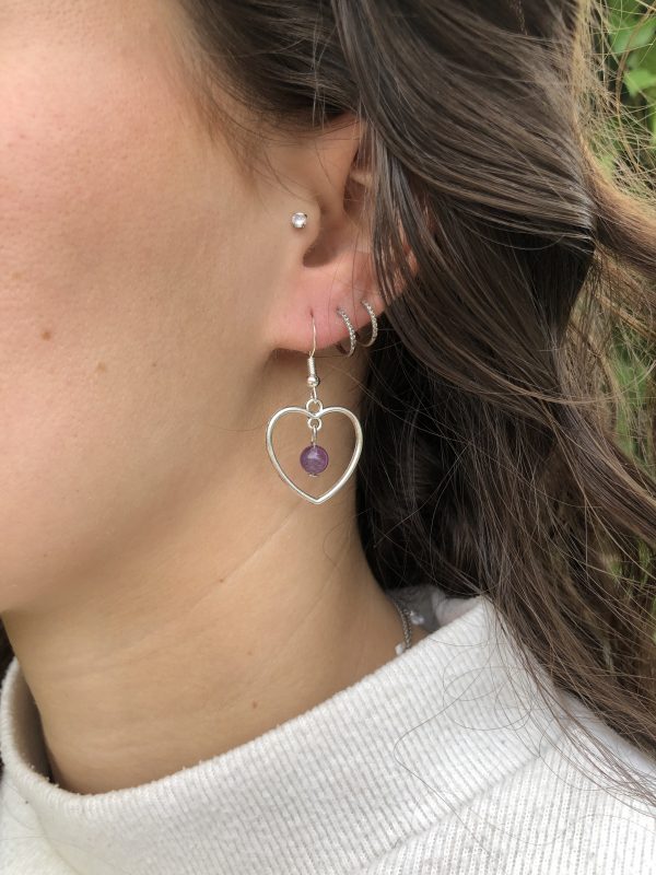 boucles d'oreilles coeur et améthyste