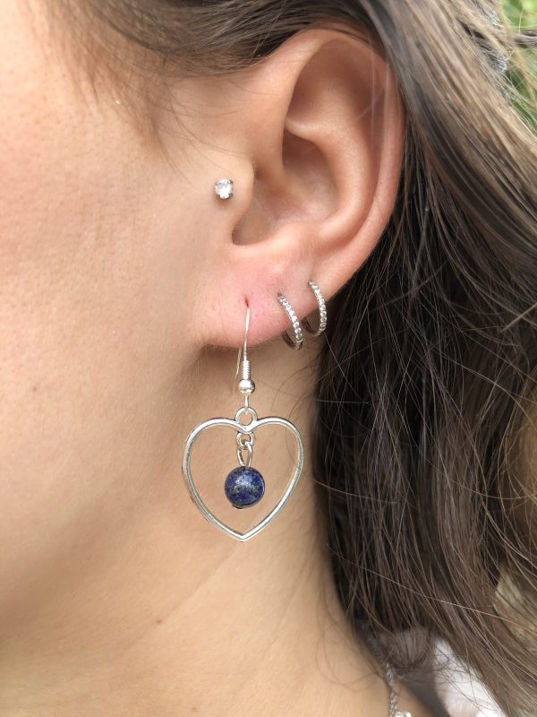 Boucles d'oreilles coeur et lapis-lazuli – Image 2