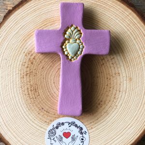 croix sacré coeur mauve vert sauge
